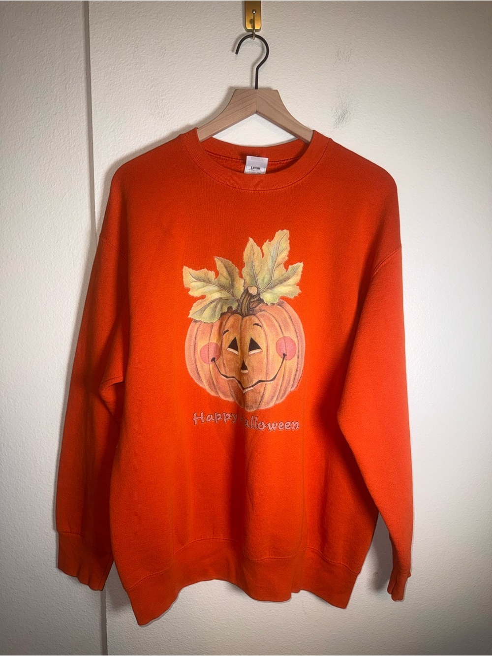 VINTAGE HANES Happy Halloween Pumpkin Orange Crewneck Sweatshirt XL